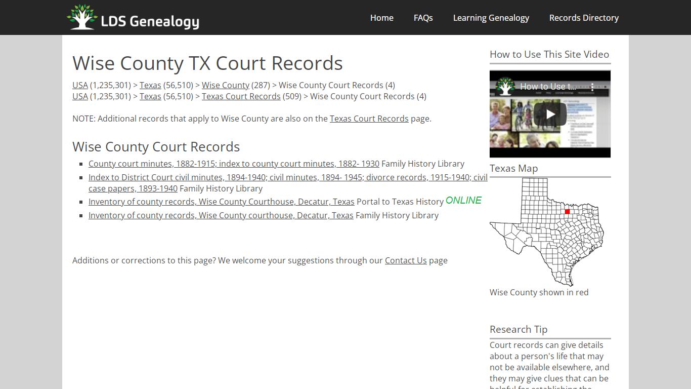 Wise County TX Court Records - LDS Genealogy